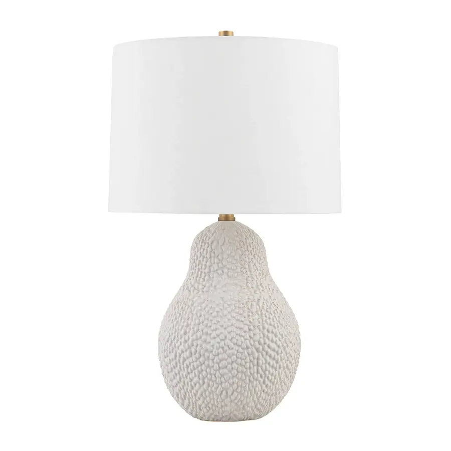 Crater One Light Table Lamp in Patina Brass/Ceramic Satin White Gold