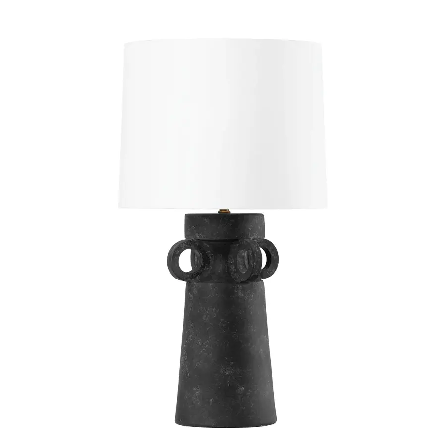 Santa Cruz One Light Table Lamp in Patina Brass and Ceramic Artifact Black