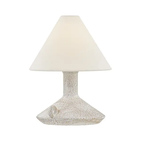 This rechargeable LED table lamp blends nostalgic charm with contemporary convenience. The textural ceramic base and oversized linen shade create a soft, inviting glow perfect for minimalist and transitional spaces.
