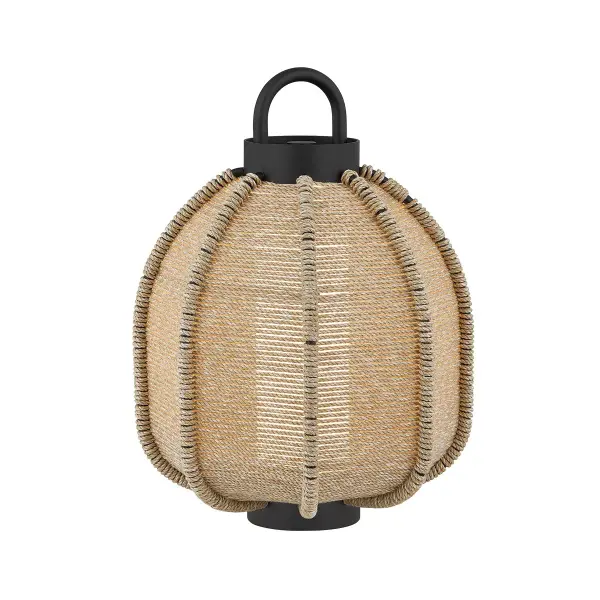 The Maltby LED lantern combines portability with style, featuring weather-resistant woven polypropylene cord in Textured Black. Its rechargeable battery-powered LED makes it ideal for spaces without hardwired fixtures.