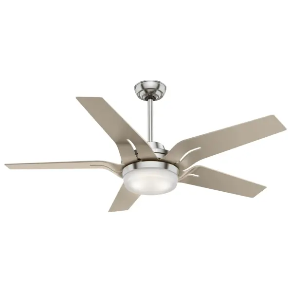The Correne combines mid-century bent plywood aesthetics with modern LED efficiency. Its sculptural ribbon-like blades and soft white glass create an intimate ambiance perfect for contemporary spaces up to 400 sq ft. - alternate view