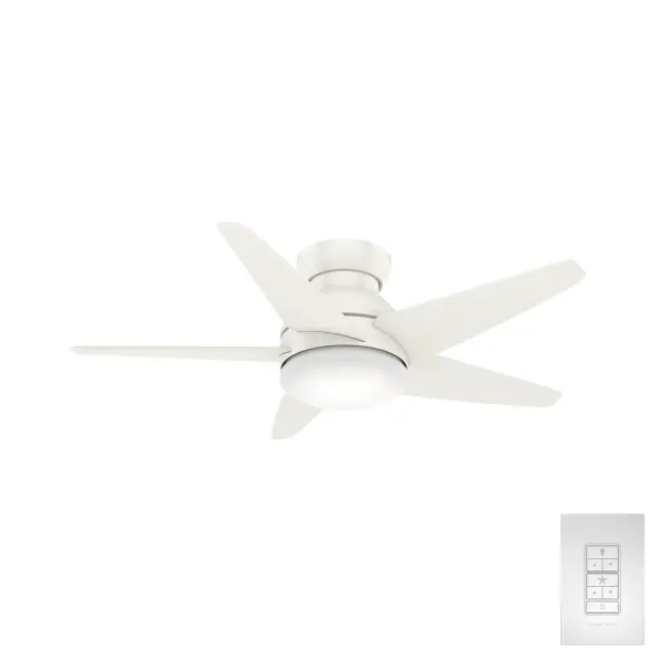 The Isotope combines mid-century modern aesthetics with whisper-quiet performance in a low-profile design ideal for rooms with ceilings under 9 feet. Features a powerful 4-speed Direct Drive motor and integrated LED lighting.