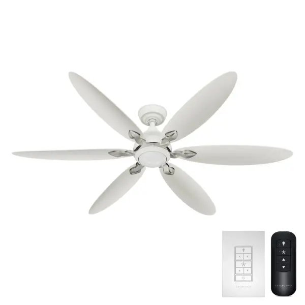 The Azalea combines beauty and efficiency with its petal-shaped blades and ENERGY STAR certification. Perfect for covered outdoor spaces, it features a whisper-quiet 6-speed DC motor and integrated LED lighting with remote control.