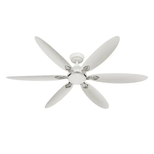 The Azalea combines beauty and efficiency with its petal-shaped blades and ENERGY STAR certification. Perfect for covered outdoor spaces, it features a whisper-quiet 6-speed DC motor and integrated LED lighting with remote control. - alternate view