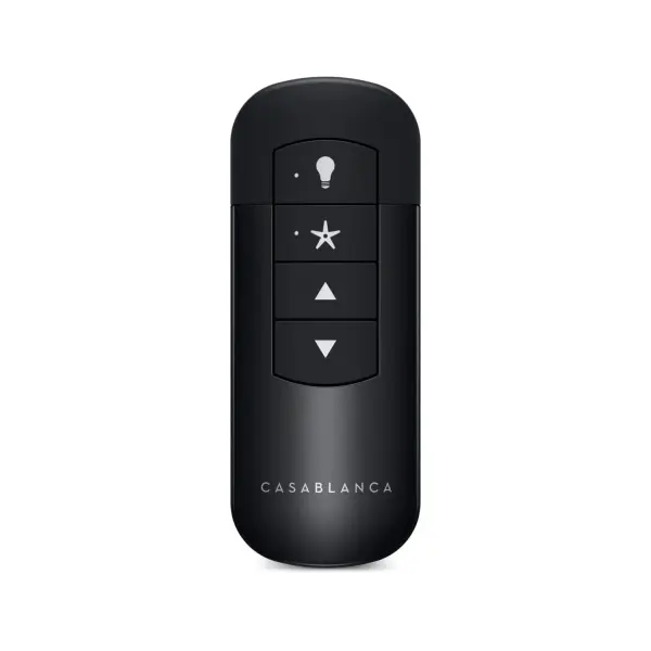 The Casablanca Handheld Remote offers effortless control of fan speeds and full-range light dimming from anywhere in the room. Its sleek contemporary design includes a wall-mounted cradle for easy storage and access.