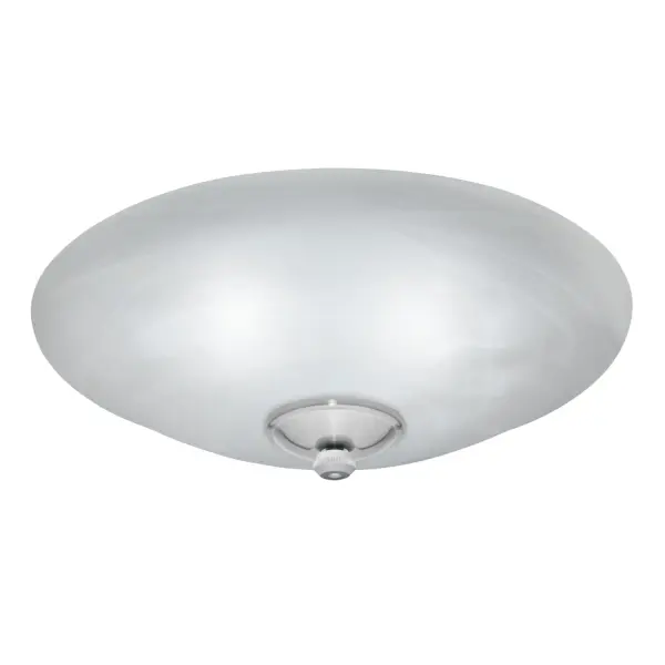 This contemporary bowl light fixture combines a low-profile design with elegant swirled marble glass. Damp-rated for covered outdoor spaces, it uses 3 CFL bulbs for efficient lighting and features a versatile brushed nickel finish.
