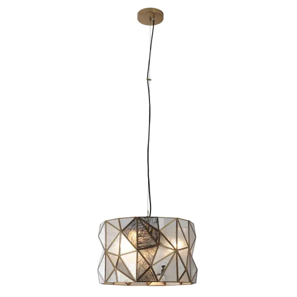 The Geo-Gem pendant combines contemporary geometric design with artisan craftsmanship. Its antique mercury glass panels create beautiful light reflections while the artisan brass finish adds warmth and sophistication to any space. - alternate view
