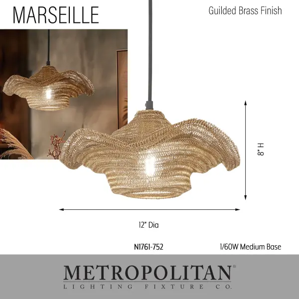 Marseille Gilded Brass Mesh Pendant Light - Image 3