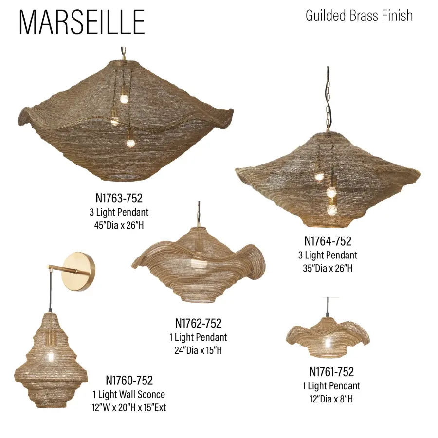 Marseille 1-Light Pendant in Gilded Brass - Image 2