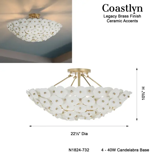 Coastlyn 22.5" 4-Light Semi Flush in Legacy Brass - Image 3