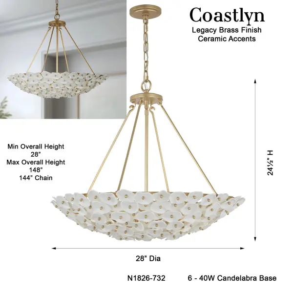 Coastlyn 28" 6-Light Pendant in Legacy Brass - Image 3
