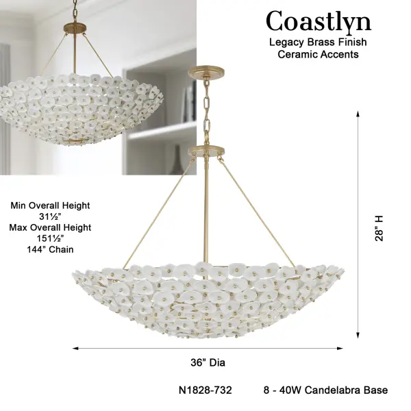 Coastlyn 36" 8-Light Pendant in Legacy Brass - Image 3