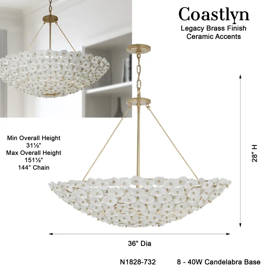 Coastlyn 36" 8-Light Pendant in Legacy Brass - Image 3