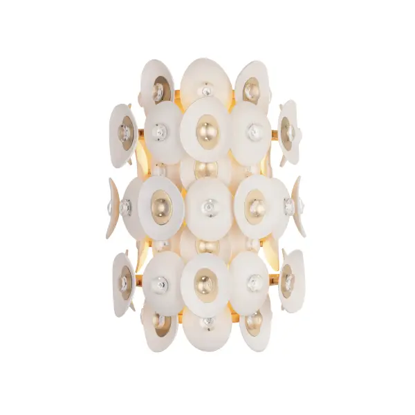 The Niu wall sconce brings organic warmth to modern spaces with its unique coconut shell shade and crystal accents. The Fawn Gold finish adds a sophisticated touch while the natural materials create inviting ambient light. - alternate view