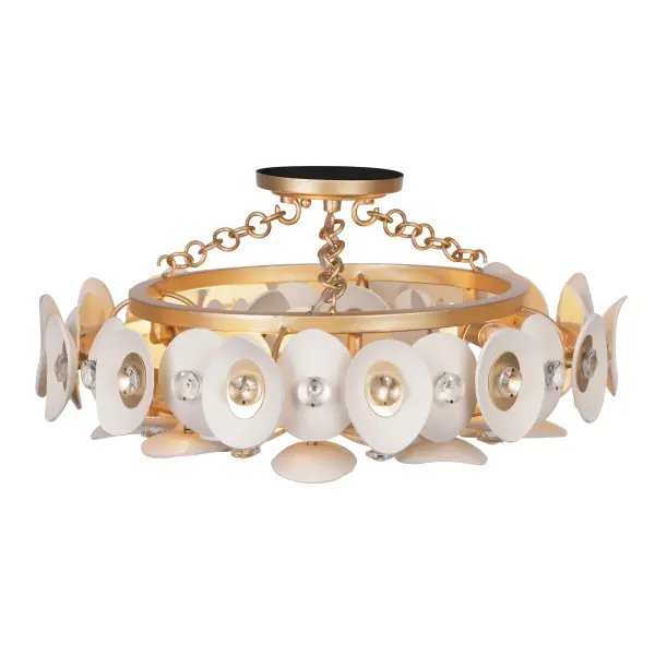 The Niu semi-flush mount brings organic warmth to any space with its unique coconut shell shade and sparkling crystal accents. The Fawn Gold finish adds a sophisticated touch to this nature-inspired design. - alternate view