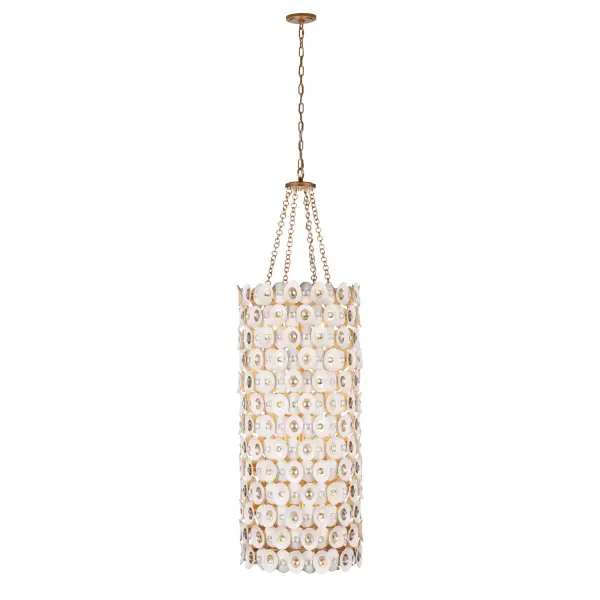 The Niu pendant combines natural coconut shell with crystal accents and a warm Fawn Gold finish, creating a sophisticated organic modern aesthetic. Its 12 lights provide ample illumination while the natural materials add texture and warmth. - alternate view