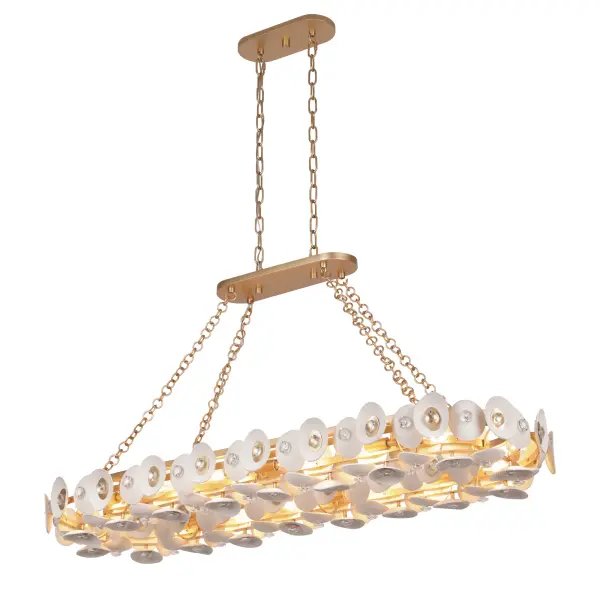 The Niu collection brings tropical sophistication to your space with 14 lights housed in handcrafted coconut shell shades. The warm Fawn Gold finish and crystal accents create a luxurious yet organic aesthetic perfect for modern coastal or contemporary interiors.