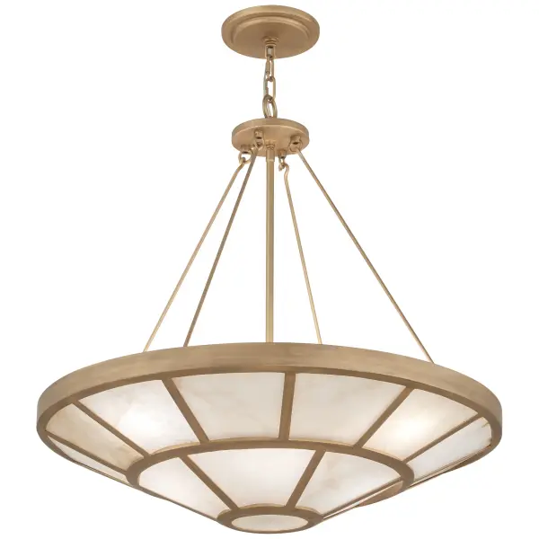 The Istria 8-Light Pendant combines warm Ashen Gold metalwork with natural alabaster panes to create a sophisticated focal point. Its substantial 28-inch scale and traditional design make it perfect for formal dining rooms and grand entryways.