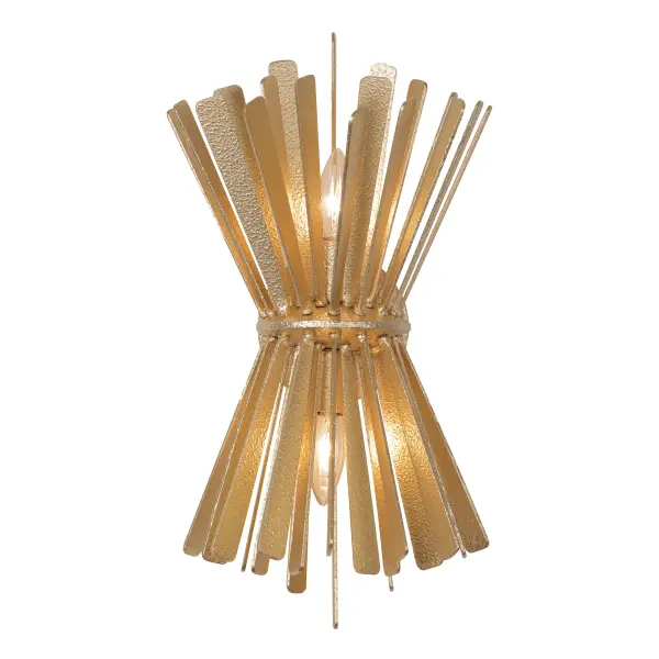 The Confluence wall sconce brings contemporary elegance with its handcrafted Piastra Gold finish and distinctive hammered accents. Perfect for flanking mirrors or creating ambient lighting in intimate spaces.