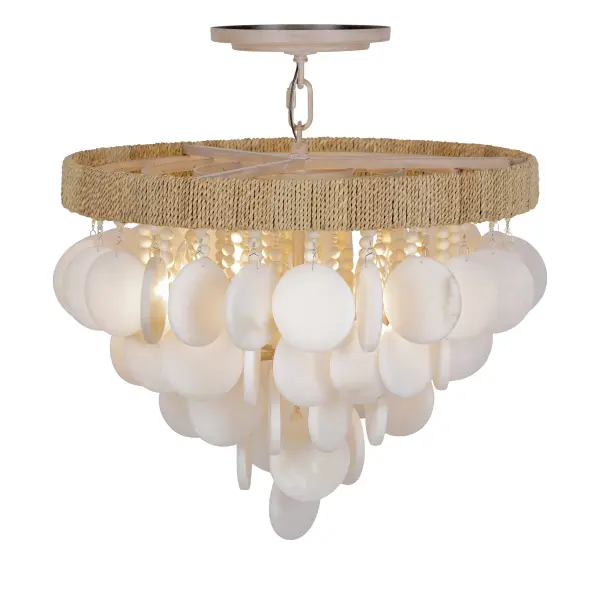 The Aurelia's Cove brings beachy elegance to any space with its unique combination of alabaster stone, natural coco beads, and rope accents. Perfect for coastal or organic modern interiors seeking warmth and texture. - alternate view