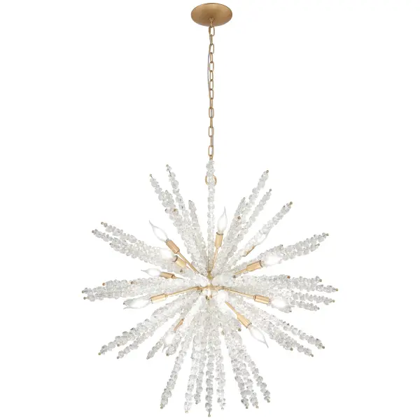 The Aisi pendant combines contemporary design with organic coastal charm through its clear sea glass shades and warm Fawn Gold finish. At 36 inches wide, this substantial fixture creates dramatic impact in large spaces. - alternate view