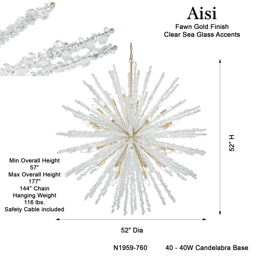 Aisi 52" 40-Light Chandelier in Fawn Gold - Image 3