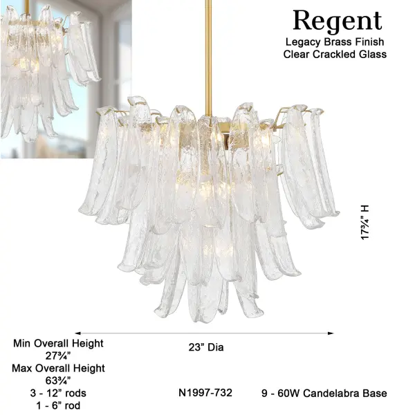 Regent 23" 9-Light Chandelier in Legacy Brass - Image 3