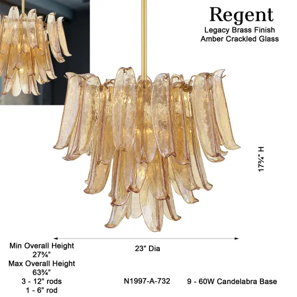 Regent 23" 9-Light Chandelier in Legacy Brass - Image 3