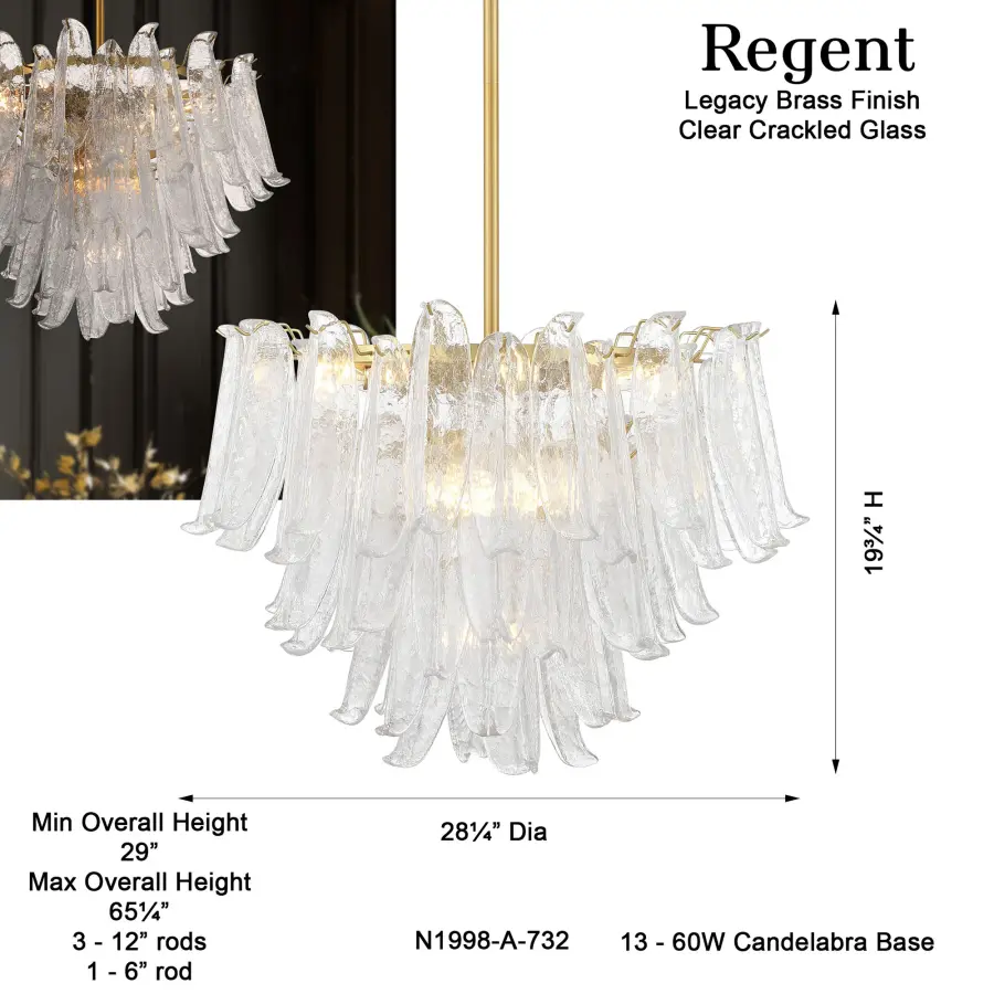 Regent 28" 13-Light Chandelier in Legacy Brass - Image 3