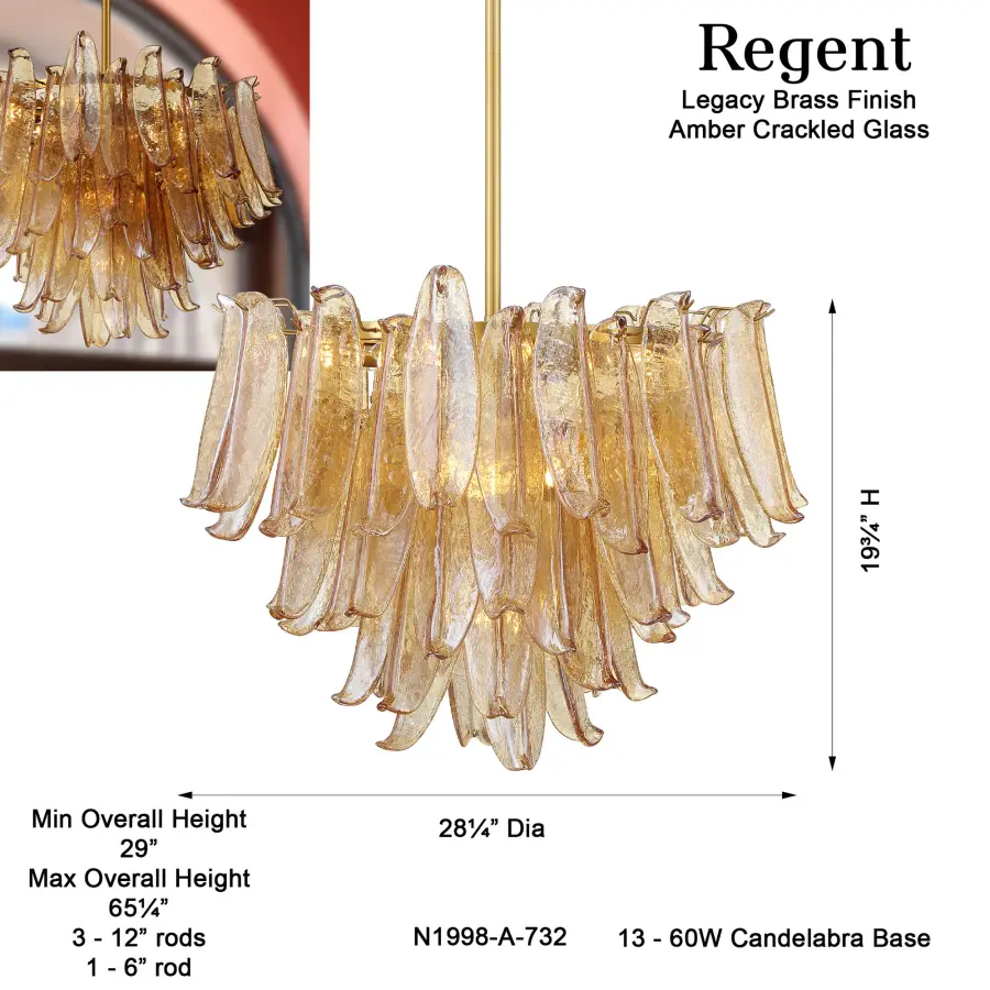 Regent 28" 13-Light Chandelier in Legacy Brass - Image 3