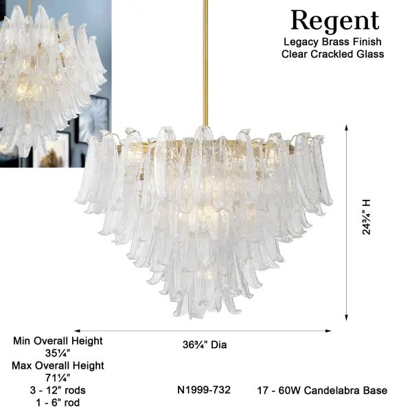 Regent 36.75" 17-Light Chandelier in Legacy Brass - Image 3