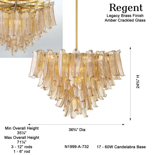 Regent 36.75" 17-Light Chandelier in Legacy Brass - Image 3