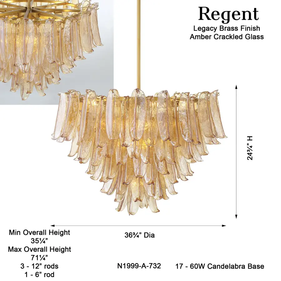 Regent 36.75" 17-Light Chandelier in Legacy Brass - Image 3