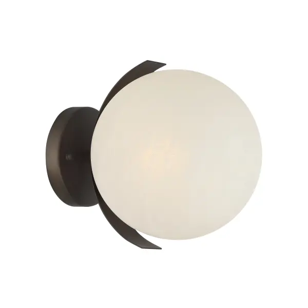 The Vino wall sconce delivers sophisticated lighting in a compact 8.5" profile. Dark bronze finish paired with etched alabaster glass creates warm, diffused illumination perfect for intimate spaces and hallways.