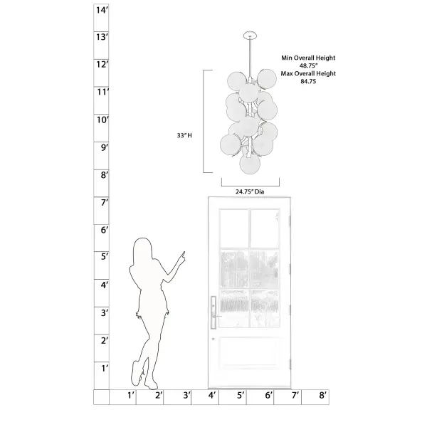 The Vino pendant delivers impressive scale and ambient lighting with 16 candelabra bulbs housed in etched alabaster glass shades. Its dark bronze finish and substantial 24.75-inch frame create a sophisticated focal point. - alternate view