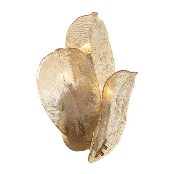 The Orchid wall sconce combines classic brass craftsmanship with handmade amber glass for a sophisticated, warm glow. Its 18-inch height and three-light design make it ideal for flanking mirrors, artwork, or creating ambient lighting.