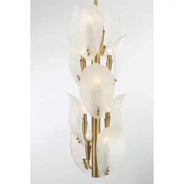 The Orchid pendant combines classic brass elegance with artisanal white glass shades, creating a sophisticated focal point. Its 10-light configuration provides ample illumination while the transitional design bridges traditional and contemporary aesthetics. - alternate view