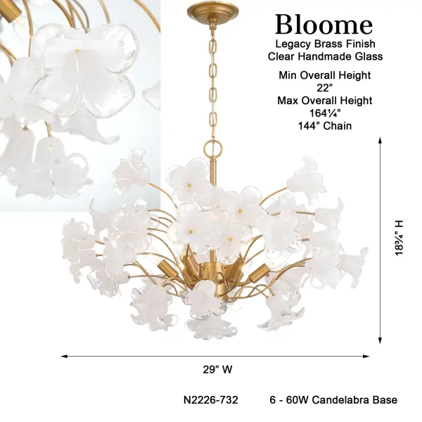 Bloome 29" 6-Light Chandelier in Legacy Brass - Image 3
