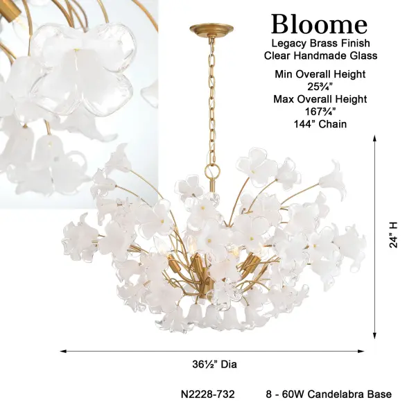 Bloome 36.5" 8-Light Chandelier in Legacy Brass - Image 3