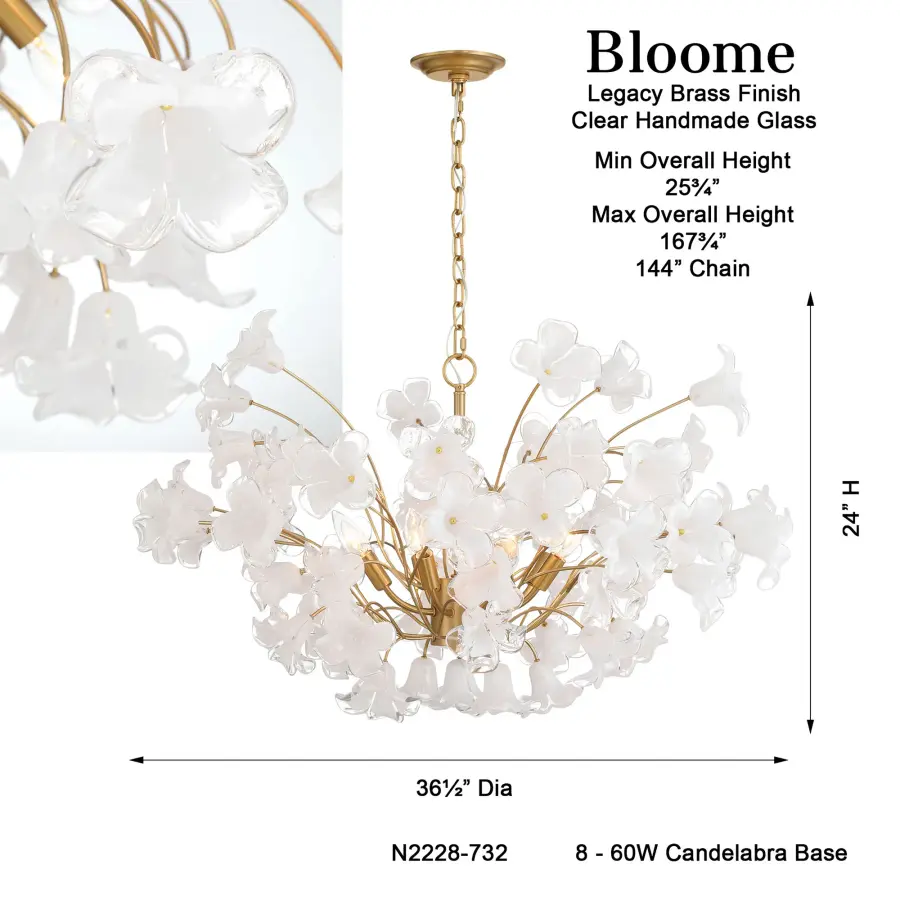 Bloome 36.5" 8-Light Chandelier in Legacy Brass - Image 3