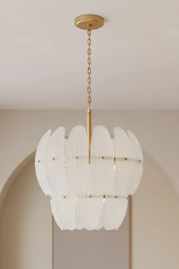 6-Light Pendant - Legacy Brass with Clear Textured Handmade Glass - alternate view