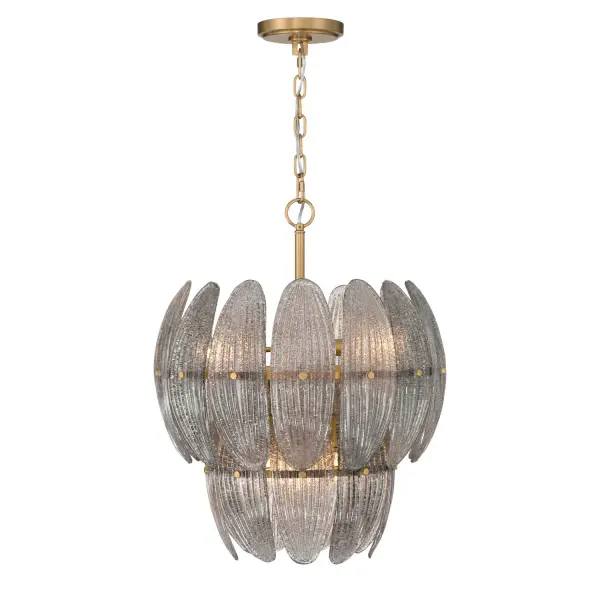 6-Light Pendant - Legacy Brass with Grey Textured Handmade Glass