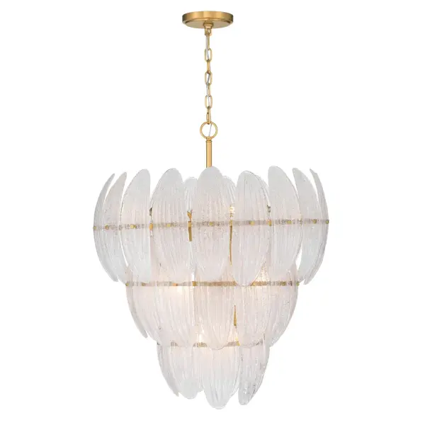 11-Light Pendant - Legacy Brass with Clear Textured Handmade Glass