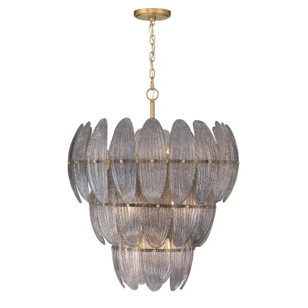 11-Light Pendant - Legacy Brass with Grey Textured Handmade Glass