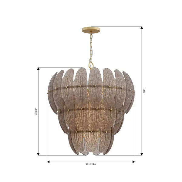 11-Light Pendant - Legacy Brass with Grey Textured Handmade Glass - alternate view