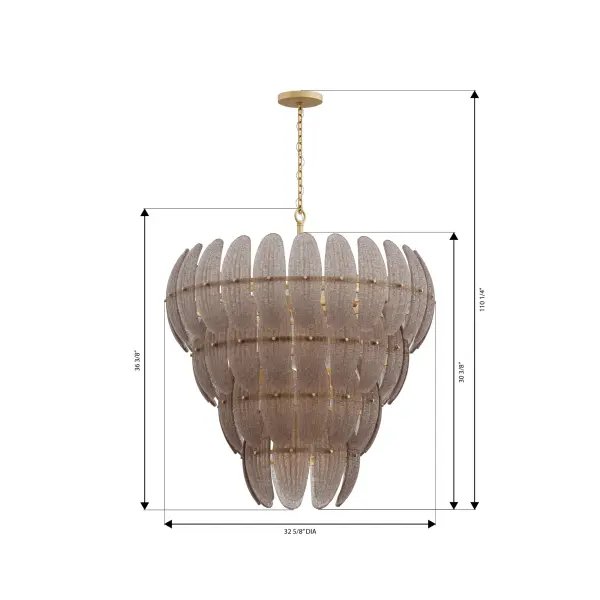 15-Light Pendant - Legacy Brass with Grey Textured Handmade Glass - alternate view