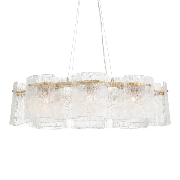 The Brookstreet 8-Light Pendant makes a bold statement with its 43-inch linear design, combining Legacy Brass metalwork with handmade glass shades. Perfect for large dining rooms and kitchen islands, this fixture delivers both ambient and task lighting.