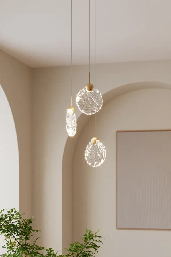 LED Pendant - Legacy Brass with Clear Textured Handmade Glass - alternate view