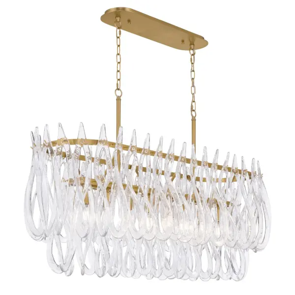 8-Light Linear Chandelier - Legacy Brass and Clear Twisted Handmade Glass