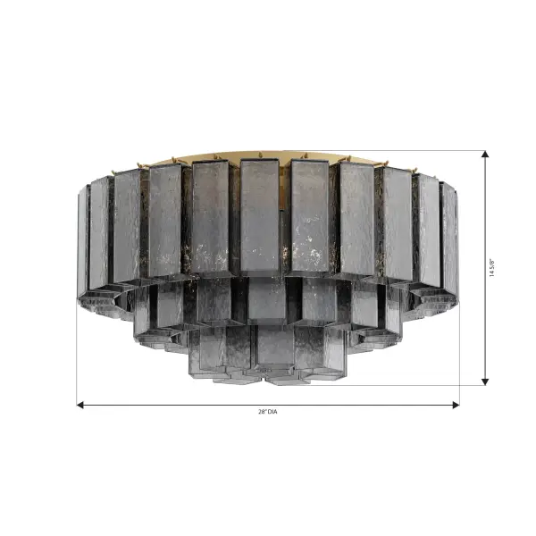 7-Light Flush Mount - Legacy Brass with Grey Smoke Handmade Glass - alternate view